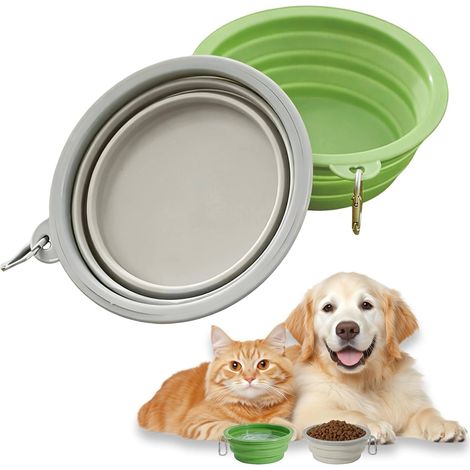 2 x Foldable Dog and Cat Bowls, 350 ml, Grey (1/5)
