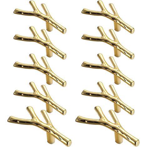 Juego de 10 tiradores para muebles, diseño de ramas, aleación de zinc, estilo vintage, tornillos incluidos, para cocina, dormitorio, oficina. (1/5)