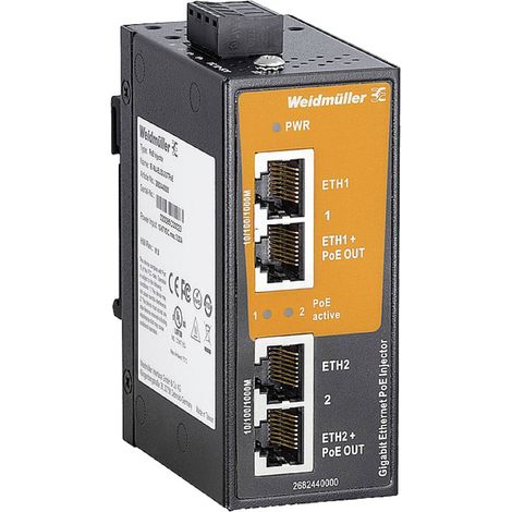 Injecteur PoE Weidmüller IE-INJ-EL02-2GTPOE 1 GBit/s IEEE802.3af (15.4 W), IEEE802.3at (30 W)