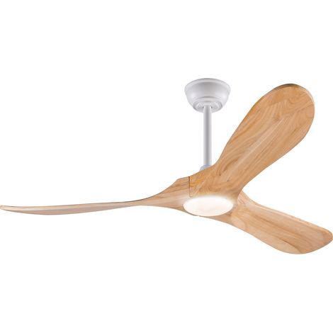 Ventilador de techo de 52 pulgadas con luz LED, mando y 3 aspas de madera, blanco natural (1/5)