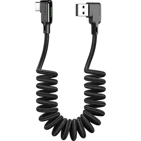 Câble USB-C coudé MCDODO à ressort spiralé pour charge rapide et LED de type C (1/5)
