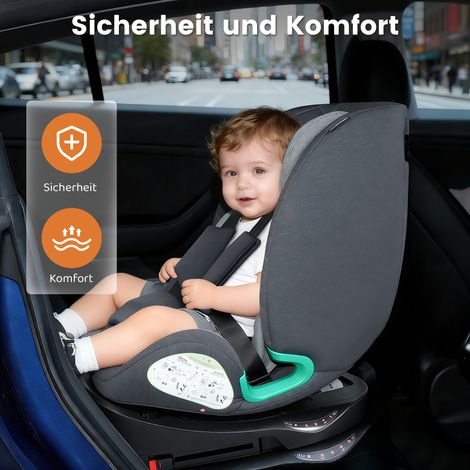 Siège auto i-Size 360° pivotant – ISOFIX 40-150 cm, 0-36 kg, installation dos/faceroute dès la naissance jusqu’à 12 ans, certification ECE R129, édition élégante grise