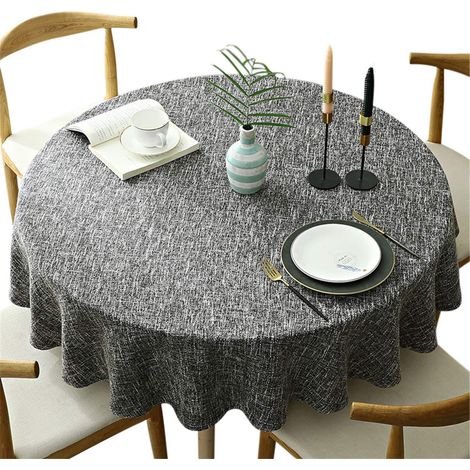 Runde Tischdecke Dunkelgrau 140 cm, Baumwolle Leinen, Pflegeleicht, Dekorativ