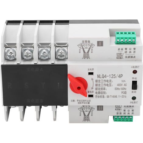 Commutateur de transfert automatique sur rail DIN, 4 pôles, triphasé, 4 fils, avec commande d'alimentation sans interruption (ASI) 400 V 32 A (1/5)