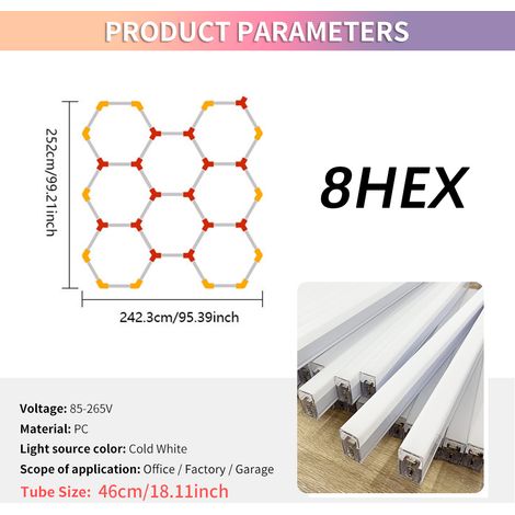 LED Hexagon Garagenlicht 160W 8HEX, Modulare Werkstattbeleuchtung für Autoaufbereitung, Waschhalle und Garage