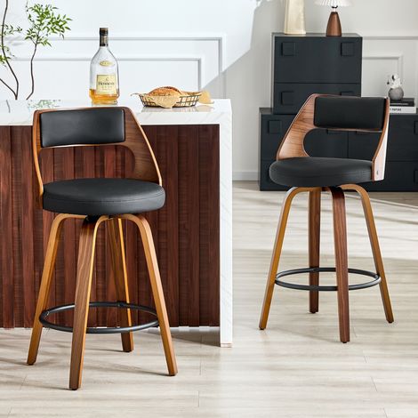 MEUBLIV 2 tabourets de bar 47x47x92 cm noirs – dossier en bois, lot de 2 sans table (1/5)