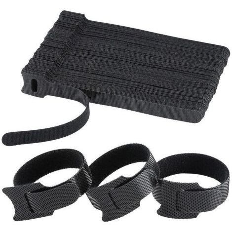 Lot de 120 Serre Câble Réutilisables en Nylon, [150 MM x 12 MM] Attaches de Câble Réglables avec Crochet et Boucle, Gestion des Câbles pour Bureau, Maison, Jardin et autres - Noir (1/4)