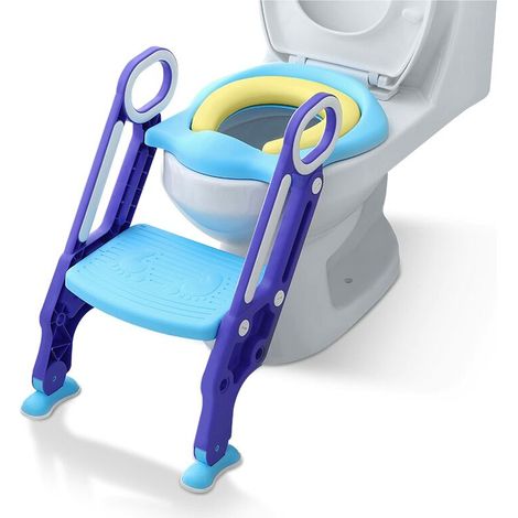 Toilettentrainer Faltbar Toilettensitz kinder mit Leiter Höhenverstellbar Kinder-Töpfchen Töpfchentrainer Rutschfest für 1-7 Jähr Kleinkinder Blau und Lila