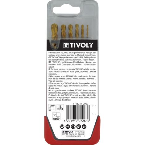 Tivoly • Scatola da 6 Punte Technic HSS Steam Tin Metal contenente ø 2-3-4-5-6-8 mm