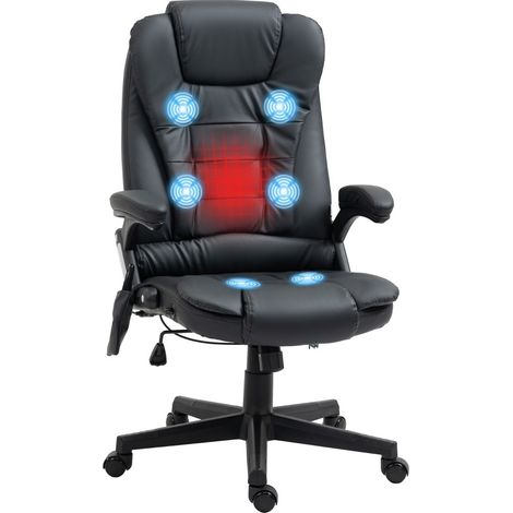 Silla de oficina ergonómica con respaldo alto y masaje en polipiel negra giratoria MODENUIT (1/5)