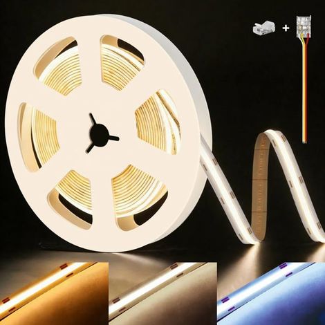 24V Ruban Led Cob Cct Blanc Chaud Neutre Froid 2700K-6500K 5M 576Led/M Cri90+ Dimmable Autocollant Bande Striscia Strip Lumi[CA121] (1/5)