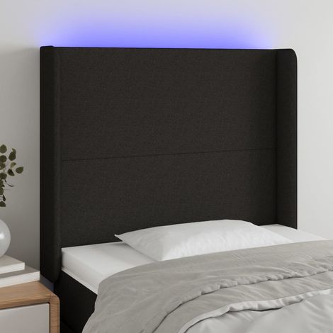 Tête de lit avec lumière LED，Panneau de lit，Décoration murale Noir 83x16x118/128 cm Tissu XJDT674656 (1/5)