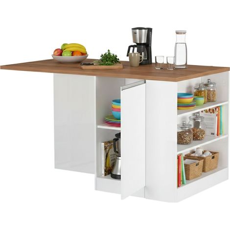 Dmora - Isla de cocina Osvaldo, mesa auxiliar de almacenaje, mueble de cocina con 2 puertas, 100% Made in Italy, 160x90h90 cm, blanco brillo y roble