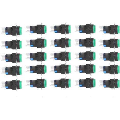 25-teiliger Drucktaster, Momenttaster mit Selbstverriegelung, 5-polig, 16 mm, beleuchtet, 24 V, grünes Ausrüstungsset (1/5)