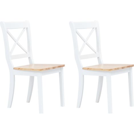 Lot de 2 Chaises de salle à manger - Chaises à dîner Blanc et bois clair Bois d'hévéa massif BV540523 - BonneVie (1/5)