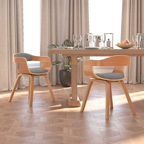 vidaXL Sillas de comedor 2 uds madera curvada y tela gris taupe (1/5)