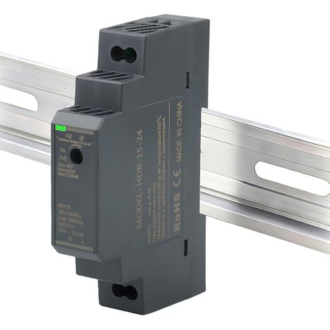 Alimentatore per guida DIN da 24 V 15 W 0,63 A, ingresso HDR-15-24  100-240 V CA 50/60 Hz, trasformatore per guida DIN per automazione industriale e domestica, illuminazione a LED e prodotti digitali. (1/5)