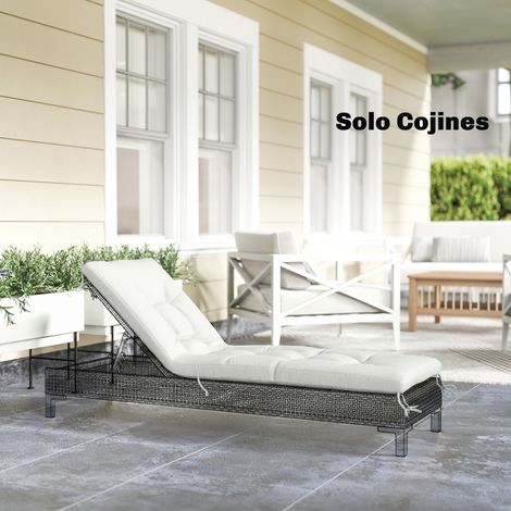 Cojín para Banco Exterior con Correas de Sujeción Protección UV50+ Rebote Lento Interior Exterior 198x65x13 cm Crema (1/5)