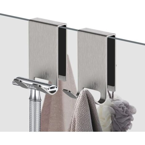 Support de porte de salle de bain double face à trois crochets en acier inoxydable argenté (lot de 2) (1/5)