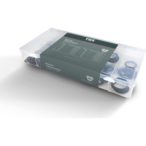 TOX Assortimento di O-ring in gomma, anelli di tenuta in 18 misure e scatola di trasporto trasparente, ⌀ 3 - 22 mm, spessore del cordone 1 - 4 mm, 225 pezzi, 09490209 (1/4)