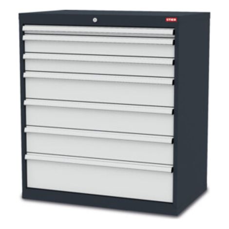 STIER Schubladenschrank aus stabiler Stahlkonstruktion und Kugelführung, 7 verzinkte Schubladen, Werkstatt / Industrie / Büro, Maße: BxTxH 900x575x1020 mm inkl. Einteilungsset, Werkstattschrank mit