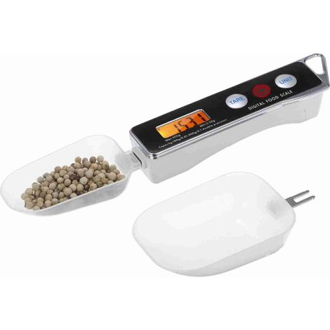 Bilancia digitale a cucchiaio per misurare alimenti in cucina, con funzione tara, capacità da 0,05 g a 500 g, supporta unità di misura g/oz/gn/ct/dwt.