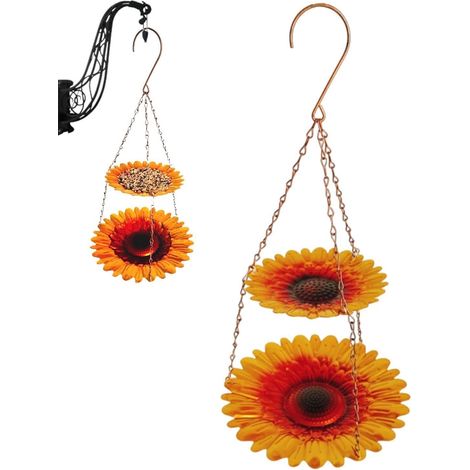 Mangeoire à Oiseaux en métal,Plateau métallique Double Couche pour nourrissage Mangeoire Suspendue Design,pour Pinsons Colibris Jardin Balcon Terrasse Arbre Parc (1/5)