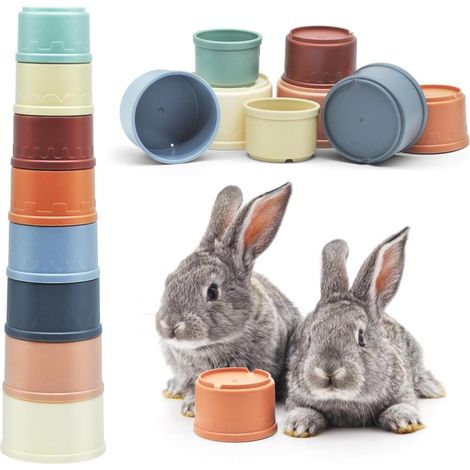 Stackable Cup Toy for Rabbit Plastic BPA Free Stackable Rabbit Toys for Hiding Food and Fun (Morandi (1/5)