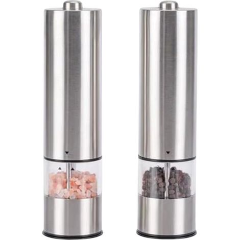 Ensemble moulins à sel et à poivre électriques - Ensemble moulins à poivre noir automatiques (2 pièces), finesse de mouture réglable - Accessoires et ustensiles de cuisine fonctionnant sur piles (1/4)
