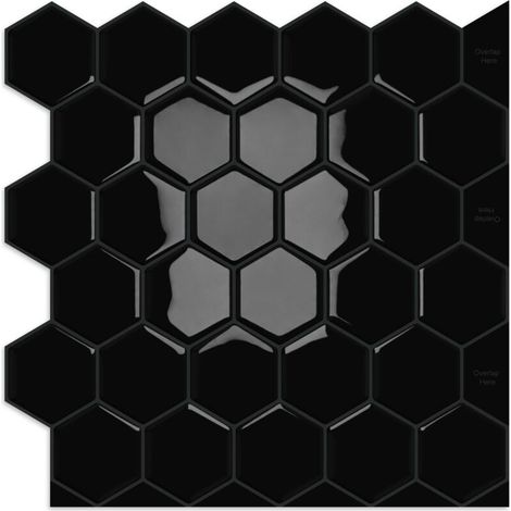 10 Sheets Black Hexagon Self Adhesive Wall Tiles for Kitchen Bathroom Fireplace RV - 12" x 12"