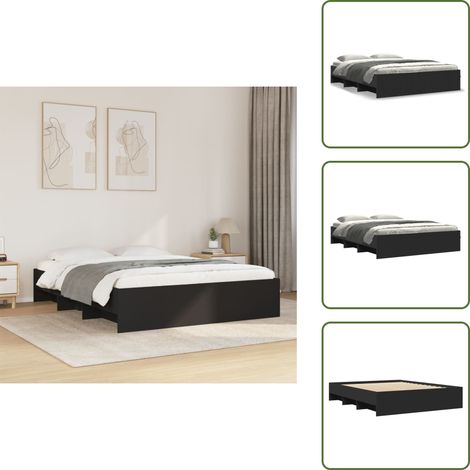 Cadre de lit sans matelas noir 160x200 cm bois d'ingénierie - Cadre De Lit - Cadres De Lit - Meuble De Chambre À Coucher - Lit (1/5)