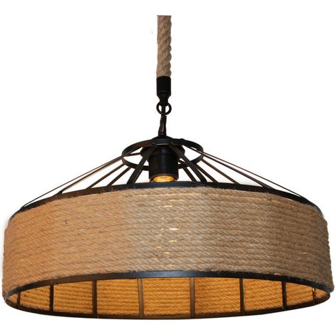 Lustre de style industriel E27, en fer forgé et corde de chanvre, convient aux salons, cuisines, bars, cafés et greniers, 40 cm. (1/5)