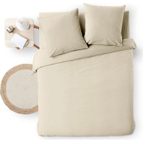 Housse de Couette Melina Sable 240x220 cm – Coton 60 Fils Fils Teints Lavés Uni