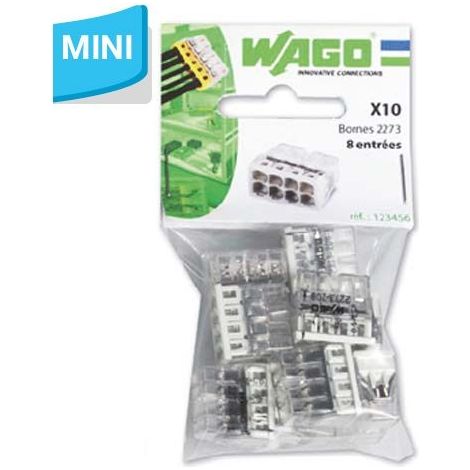 WAGO S2273 10 MINI BORNES DE CONNEXION RAPIDE 8 ENTRÉES POUR FILS RIGIDES - 2273-208 WAG268348