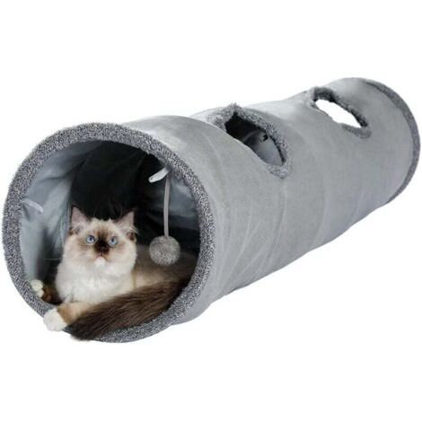 Pair Wildleder-Katzentunnel, großer, faltbarer Katzentunnel mit 2 Löchern und Hängeball für Katzen, Kätzchen und Kaninchen, 30 cm Durchmesser