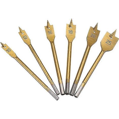 Lot de 6 mèches plates pour le travail du bois, outils de perçage 10-25 mm (10/12/16/18/20/15). (1/5)