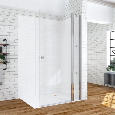 AQUABATOS  Walk-In Duschabtrennung, Duschtür rahmenlos  Schwingtür mit Eckregale, 6mm Nano-ESG Duschwand 1.  90 x 197 cm (1/5)