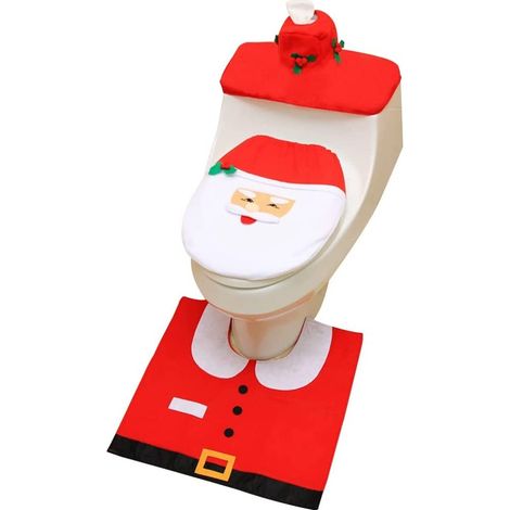 Set Toilette Noel - Couvre-Abattant Couvre-Cuve et Tapis de Sol - Motif Fete Noel - Pour Toilette Standard - Lot de 4 Pieces (1/5)