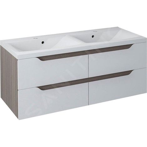 Sapho Wave - Meuble double-lavabo 1200x500x480 mm, blanc/mali wenge WA120-3021 (1/3)
