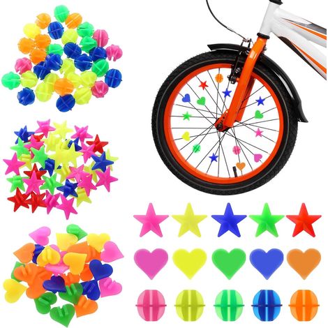 240 Pcs Perles Rayons Velo de Colorées, Accessoires et Décorations de Rayons de Vélo Colorées, Perles Décoration Vélo, Reflecteur Rayon Velo, Deco Velos pour Filles et Garçons(Rondes/étoiles/Cœurs) (1/5)