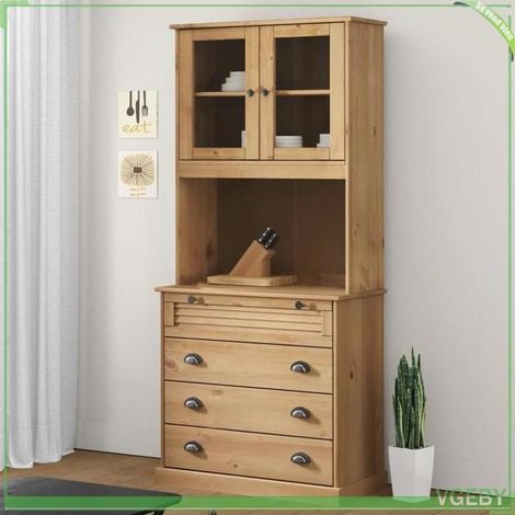 Buffet haut - VIGO - Bois de pin massif - Finition cire de miel - 80 x 40 x 176 cm (1/5)