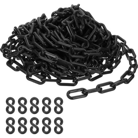 Chaîne en plastique noire, 39 pieds 8mm Chaîne de sécurité pour barrière de foule, file d'attente, parking, clôture, portail, concert, chantier et décoration