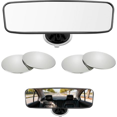 Rétroviseur de voiture, 200 x 60 mm, avec ventouse puissante et 4 angles morts, rétroviseur intérieur de voiture pour voiture, SUV, CRV, camionnettes, camions (1/5)