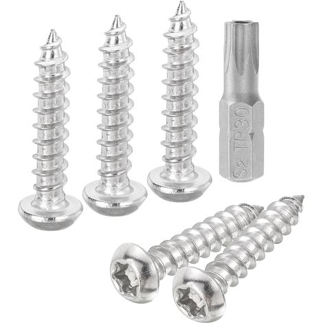 10Pcs M6 x 30mm Vis à Tôle de Sécurité Torx Vis à Bois Argenté (1/5)