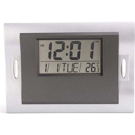 Horloge silencieuse de salon moderne, écran LCD, réveil électronique créatif, heure/date/semaine/température, horloge de table (gris) (1/4)