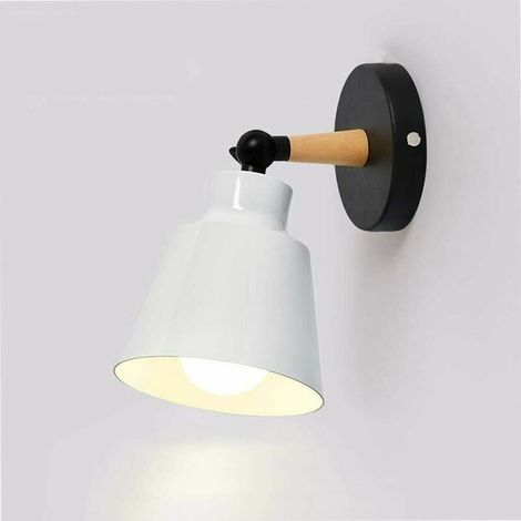 Appliques Murales Rétro Vintage E27 Luminaire Plafonnier Industriel en Bois et Métal Réglable Lampe Murale Interieur Applique Moderne pour Chambre Entrée Salon (Blanc) (1/5)