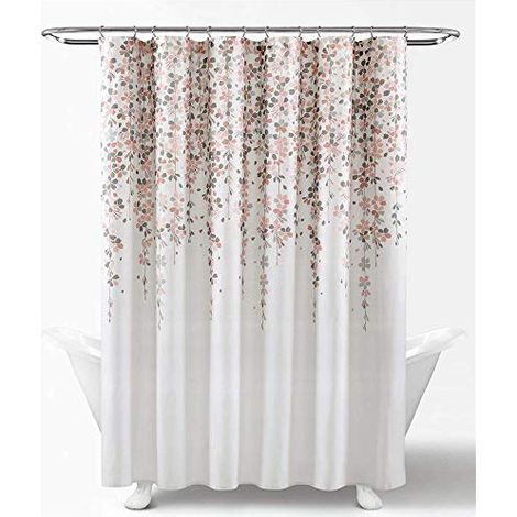 Ce rideau de douche, orné d'un motif floral et de tons gris rosés, respire la vitalité. Il mesure 180 x 180 cm. (1/4)