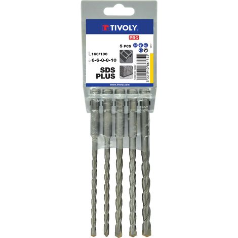 Tivoly • Lot de 5 forets SDS+ simple goujure L160mm Ø 6 à 10mm