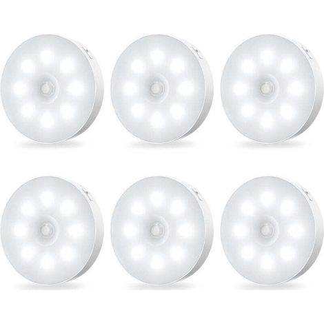 Luces para armarios con sensor de movimiento: luces nocturnas LED recargables, autoadhesivas, con sensor y brillo constante, paquete de 6 unidades.
