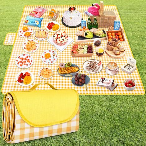 Couverture de pique-nique 200x200cm, portable, imperméable, pliable, résistante au sable, idéale pour la plage, la randonnée, les voyages, le camping et les parcs. (1/5)